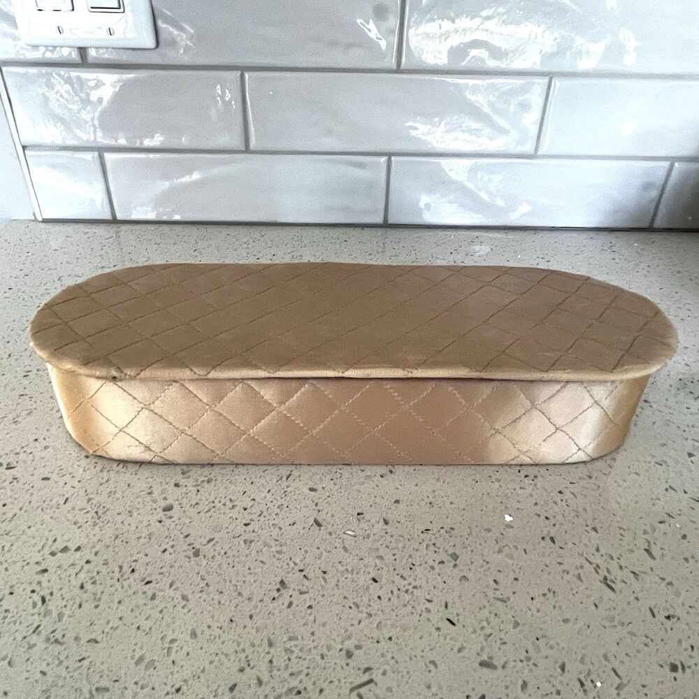 VINTAGE Selwell Quilted Satin Handkerchief Glove Box Peach Large 1950-60's